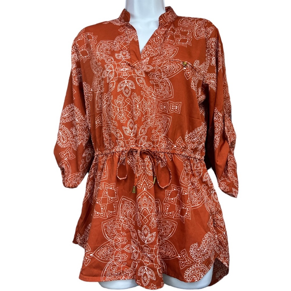 Sz L Mileage Rust Paisley Print Tunic Top NWT